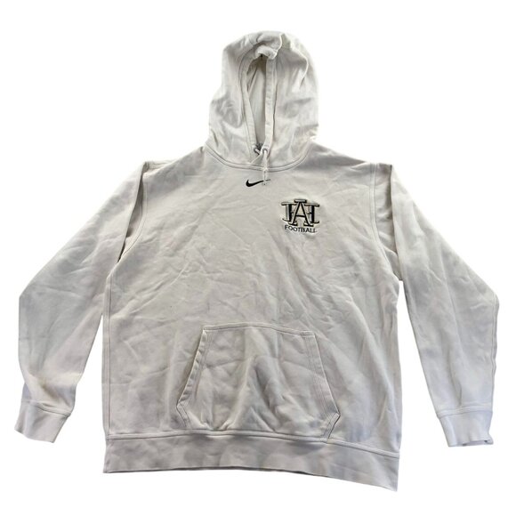 Nike Mens Hoodie Sweatshirt Large Pullover Athletic Football White Embroidered - Picture 1 of 11